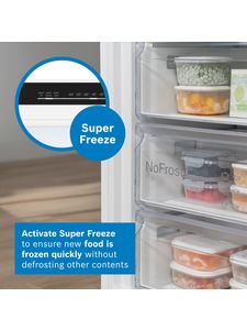 Open fridge freezer showing super freeze technology