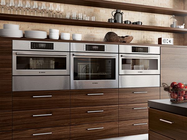 A Bosch wall oven, showing modern design and advanced features. 